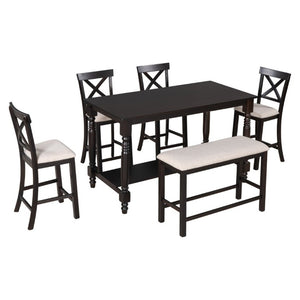 English Elm Trexm Farmhouse Counter Height Dining Set with Ladder Back Chairs Bench and Shelf Espresso ST000064AAP-2026