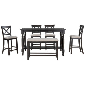 English Elm Trexm Farmhouse Counter Height Dining Set with Ladder Back Chairs Bench and Shelf Espresso ST000064AAP-2026