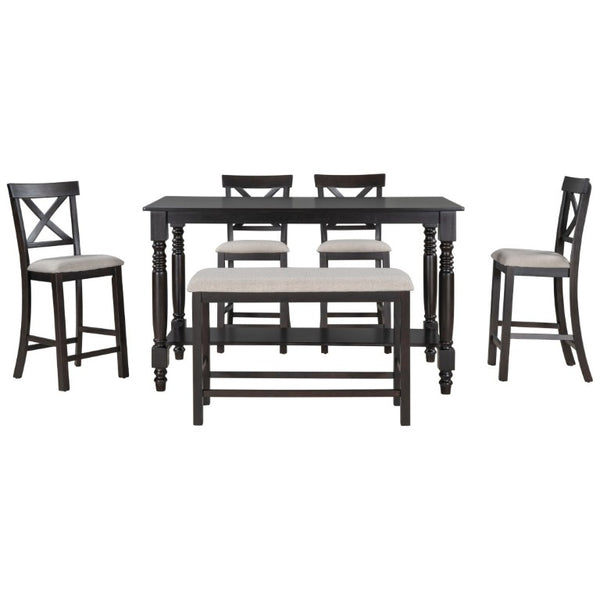 English Elm Trexm Farmhouse Counter Height Dining Set with Ladder Back Chairs Bench and Shelf Espresso ST000064AAP-2026