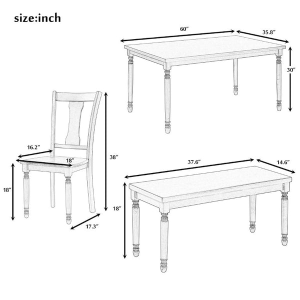 English Elm Trexm Farmhouse Six Seat Dining Set with Turned Legs Bench and Four Chairs in Wood ST000065AAD