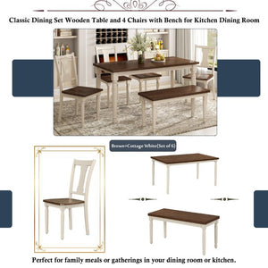 English Elm Trexm Farmhouse Six Seat Dining Set with Turned Legs Bench and Four Chairs in Wood ST000065AAD