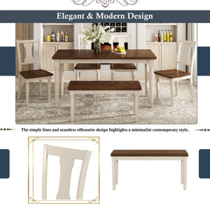English Elm Trexm Farmhouse Six Seat Dining Set with Turned Legs Bench and Four Chairs in Wood ST000065AAD