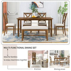 English Elm Trexm Farmhouse Six Piece Dining Set Rectangular Table Upholstered Chairs Bench Natural Cherry ST000066AAD-2026