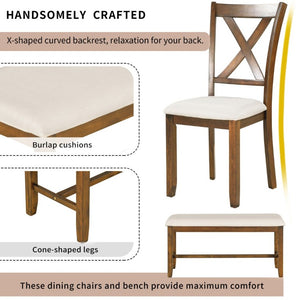 English Elm Trexm Farmhouse Six Piece Dining Set Rectangular Table Upholstered Chairs Bench Natural Cherry ST000066AAD-2026