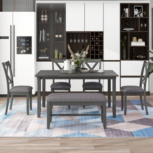 English Elm Trexm Farmhouse Six Piece Dining Set Rectangular Table Upholstered Chairs Bench Gray ST000066AAE-2026