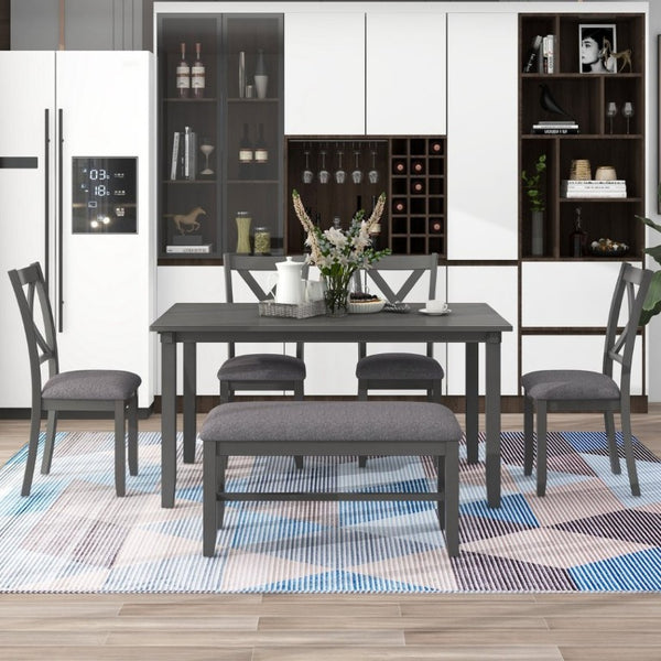 English Elm Trexm Farmhouse Six Piece Dining Set Rectangular Table Upholstered Chairs Bench Gray ST000066AAE-2026