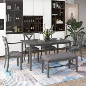 English Elm Trexm Farmhouse Six Piece Dining Set Rectangular Table Upholstered Chairs Bench Gray ST000066AAE-2026