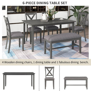English Elm Trexm Farmhouse Six Piece Dining Set Rectangular Table Upholstered Chairs Bench Gray ST000066AAE-2026