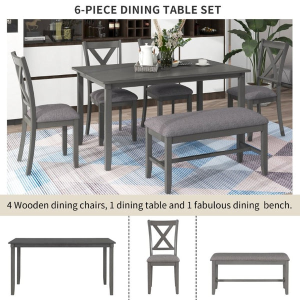 English Elm Trexm Farmhouse Six Piece Dining Set Rectangular Table Upholstered Chairs Bench Gray ST000066AAE-2026