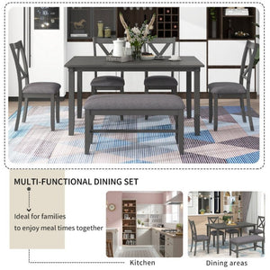 English Elm Trexm Farmhouse Six Piece Dining Set Rectangular Table Upholstered Chairs Bench Gray ST000066AAE-2026