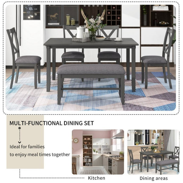 English Elm Trexm Farmhouse Six Piece Dining Set Rectangular Table Upholstered Chairs Bench Gray ST000066AAE-2026