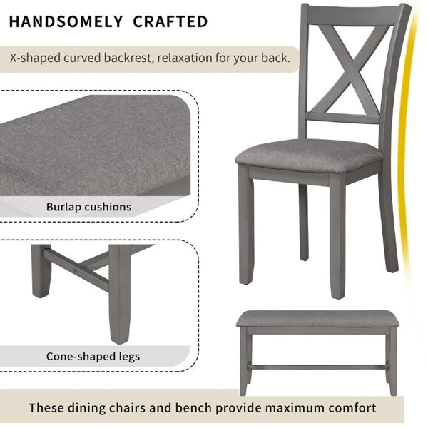 English Elm Trexm Farmhouse Six Piece Dining Set Rectangular Table Upholstered Chairs Bench Gray ST000066AAE-2026