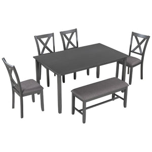 English Elm Trexm Farmhouse Six Piece Dining Set Rectangular Table Upholstered Chairs Bench Gray ST000066AAE-2026
