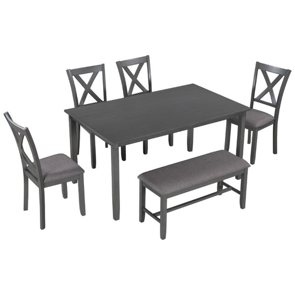 English Elm Trexm Farmhouse Six Piece Dining Set Rectangular Table Upholstered Chairs Bench Gray ST000066AAE-2026