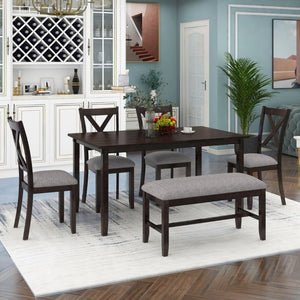 English Elm Trexm Farmhouse Six Piece Dining Set Rectangular Table Upholstered Chairs Bench Espresso ST000066AAP-2026