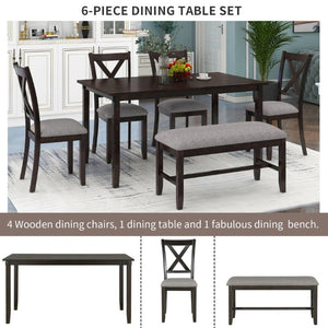 English Elm Trexm Farmhouse Six Piece Dining Set Rectangular Table Upholstered Chairs Bench Espresso ST000066AAP-2026