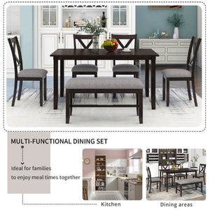 English Elm Trexm Farmhouse Six Piece Dining Set Rectangular Table Upholstered Chairs Bench Espresso ST000066AAP-2026