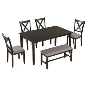 English Elm Trexm Farmhouse Six Piece Dining Set Rectangular Table Upholstered Chairs Bench Espresso ST000066AAP-2026