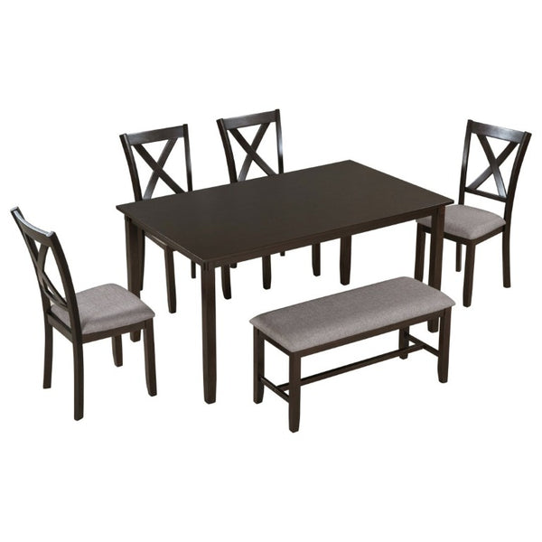 English Elm Trexm Farmhouse Six Piece Dining Set Rectangular Table Upholstered Chairs Bench Espresso ST000066AAP-2026