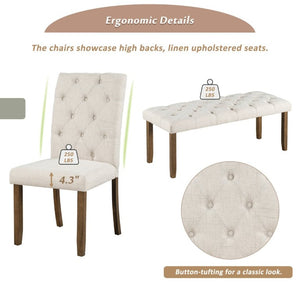 English Elm Trexm Farmhouse 6 Piece Dining Set with Trestle Table Four Tufted Chairs and Bench Walnut ST000067AAD