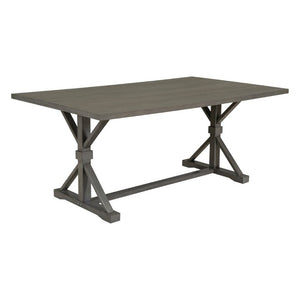 English Elm Trexm Farmhouse 6 Piece Dining Set with Trestle Table Four Tufted Chairs and Bench Gray ST000067AAE
