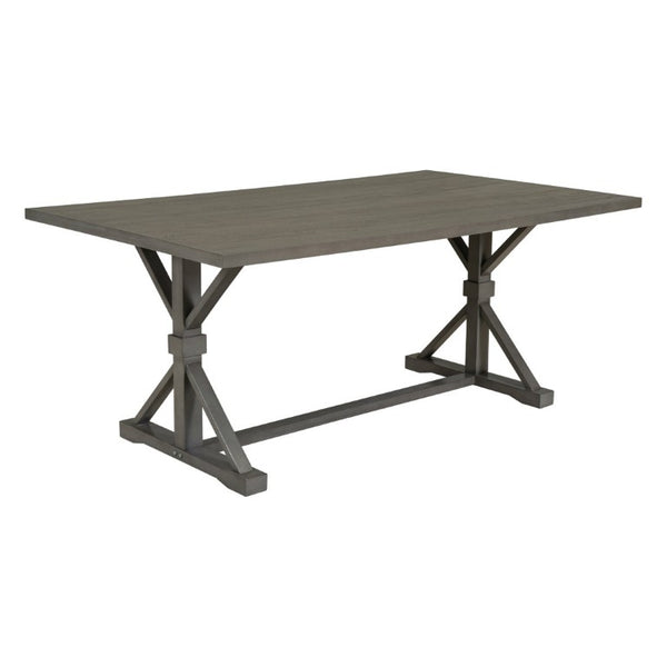 English Elm Trexm Farmhouse 6 Piece Dining Set with Trestle Table Four Tufted Chairs and Bench Gray ST000067AAE