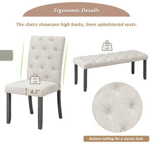 English Elm Trexm Farmhouse 6 Piece Dining Set with Trestle Table Four Tufted Chairs and Bench Gray ST000067AAE