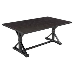 English Elm Trexm Farmhouse Trestle Dining Set Seats Six with Tufted Chairs and Bench Espresso ST000067AAP