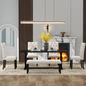 English Elm Trexm Farmhouse Trestle Dining Set Seats Six with Tufted Chairs and Bench Espresso ST000067AAP