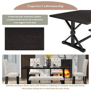 English Elm Trexm Farmhouse Trestle Dining Set Seats Six with Tufted Chairs and Bench Espresso ST000067AAP