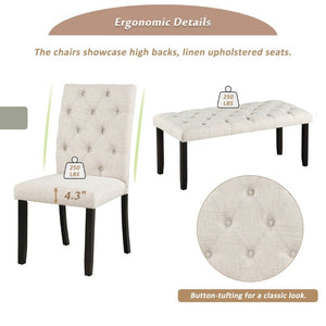 English Elm Trexm Farmhouse Trestle Dining Set Seats Six with Tufted Chairs and Bench Espresso ST000067AAP