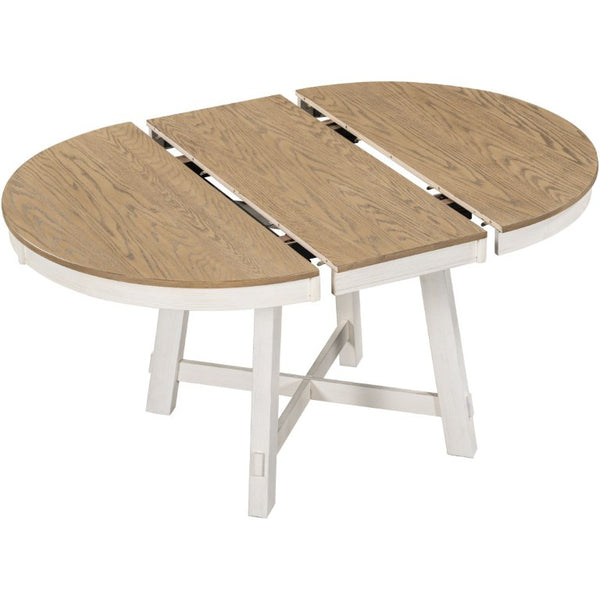 English Elm Trexm Farmhouse Round Extendable Dining Set Acacia Veneer Table with 4 Nailhead Chairs Oak Natural Wood + Antique White ST000074AAD--2026