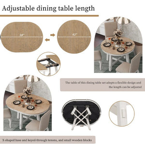 English Elm Trexm Farmhouse Round Extendable Dining Set Acacia Veneer Table with 4 Nailhead Chairs Oak Natural Wood + Antique White ST000074AAD--2026
