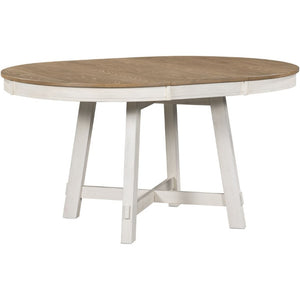 English Elm Trexm Farmhouse Round Extendable Dining Set Acacia Veneer Table with 4 Nailhead Chairs Oak Natural Wood + Antique White ST000074AAD--2026