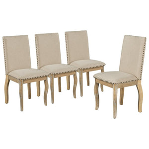English Elm Trexm Farmhouse Round Extendable Dining Set Acacia Veneer Table with 4 Nailhead Chairs Natural Wood Wash ST000074AAE--2026