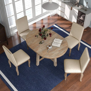 English Elm Trexm Farmhouse Round Extendable Dining Set Acacia Veneer Table with 4 Nailhead Chairs Natural Wood Wash ST000074AAE--2026