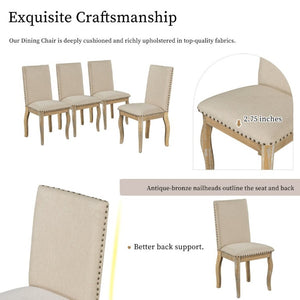 English Elm Trexm Farmhouse Round Extendable Dining Set Acacia Veneer Table with 4 Nailhead Chairs Natural Wood Wash ST000074AAE--2026