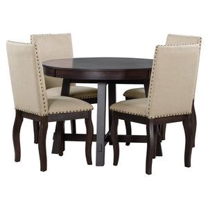 English Elm Trexm Farmhouse Round Extendable Dining Set Acacia Veneer Table with 4 Nailhead Chairs Espresso ST000074AAP--2026