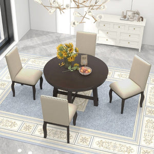 English Elm Trexm Farmhouse Round Extendable Dining Set Acacia Veneer Table with 4 Nailhead Chairs Espresso ST000074AAP--2026
