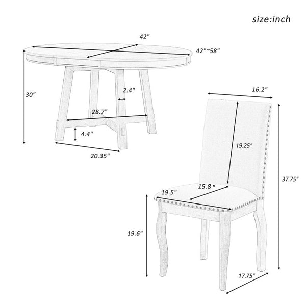 English Elm Trexm Farmhouse Round Extendable Dining Set Acacia Veneer Table with 4 Nailhead Chairs Espresso ST000074AAP--2026