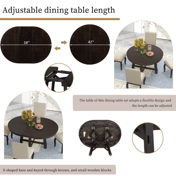English Elm Trexm Farmhouse Round Extendable Dining Set Acacia Veneer Table with 4 Nailhead Chairs Espresso ST000074AAP--2026