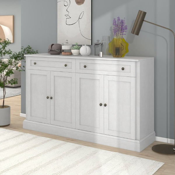 English Elm Trexm Farmhouse Sideboard Buffet with 2 Drawers 4 Doors and Adjustable Shelves Antique White ST000080AAA