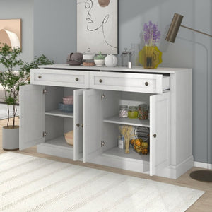 English Elm Trexm Farmhouse Sideboard Buffet with 2 Drawers 4 Doors and Adjustable Shelves Antique White ST000080AAA