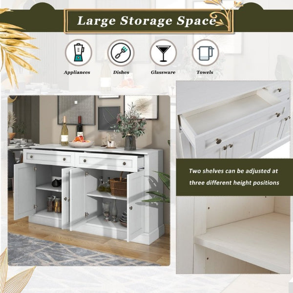 English Elm Trexm Farmhouse Sideboard Buffet with 2 Drawers 4 Doors and Adjustable Shelves Antique White ST000080AAA