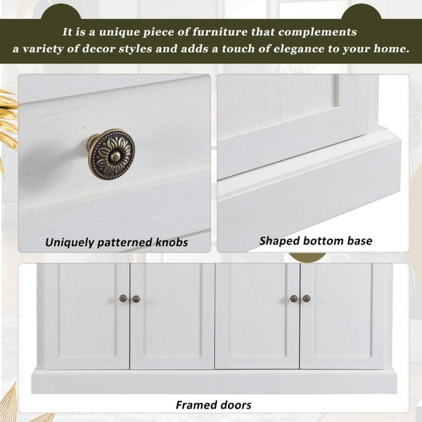 English Elm Trexm Farmhouse Sideboard Buffet with 2 Drawers 4 Doors and Adjustable Shelves Antique White ST000080AAA