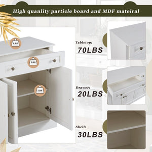 English Elm Trexm Farmhouse Sideboard Buffet with 2 Drawers 4 Doors and Adjustable Shelves Antique White ST000080AAA