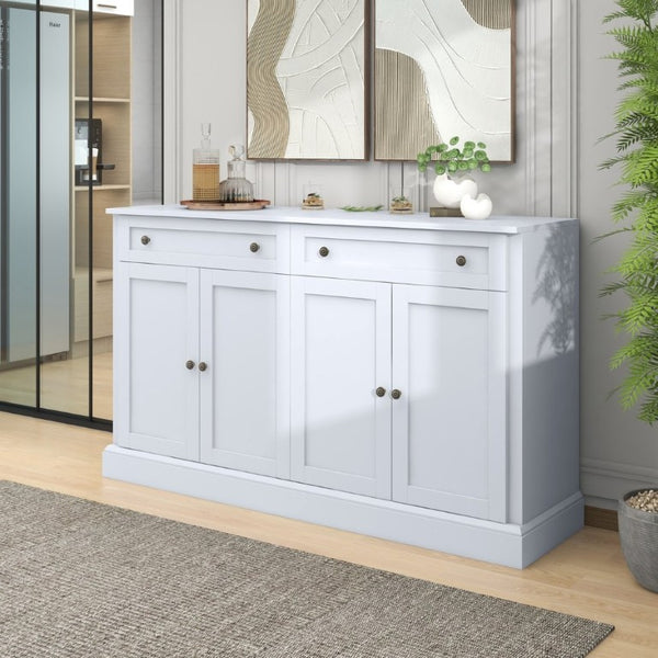 English Elm Trexm Farmhouse Sideboard Buffet with 2 Drawers 4 Doors and Adjustable Shelves White ST000080AAK