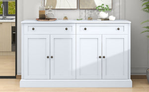English Elm Trexm Farmhouse Sideboard Buffet with 2 Drawers 4 Doors and Adjustable Shelves White ST000080AAK