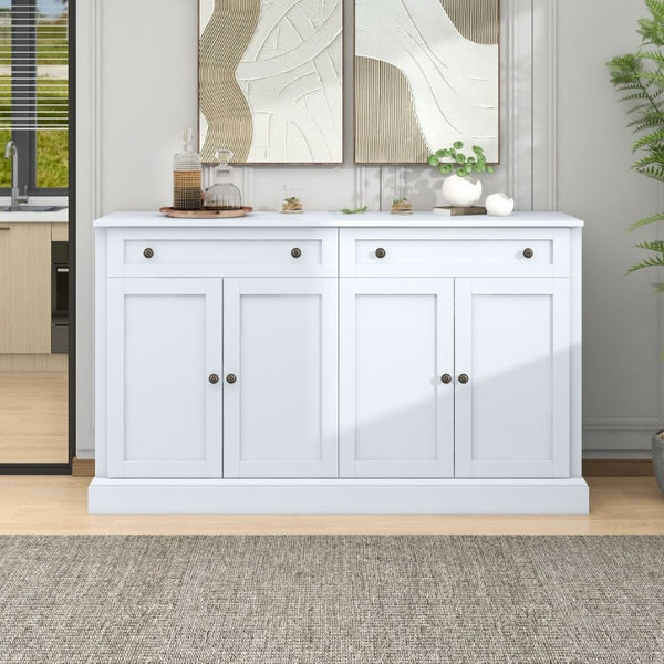 English Elm Trexm Farmhouse Sideboard Buffet with 2 Drawers 4 Doors and Adjustable Shelves White ST000080AAK