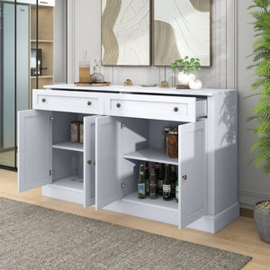 English Elm Trexm Farmhouse Sideboard Buffet with 2 Drawers 4 Doors and Adjustable Shelves White ST000080AAK